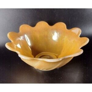 Fire King Lusterware Lotus Peach Bowl Trinket Dish Scalloped Edge Floral Vintage